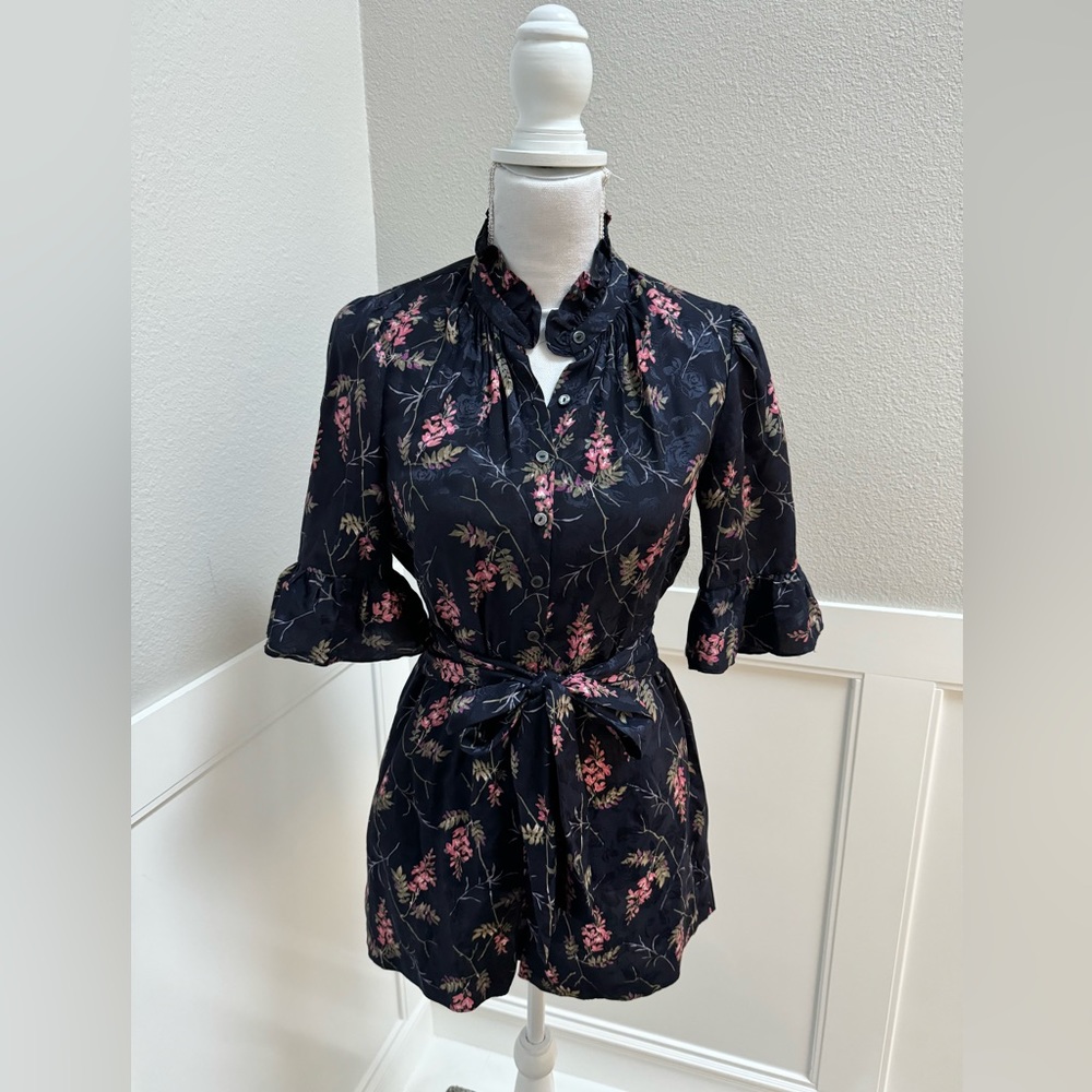 Rebecca Taylor Spring Floral Print Jacquard Silk Romper Size: 0